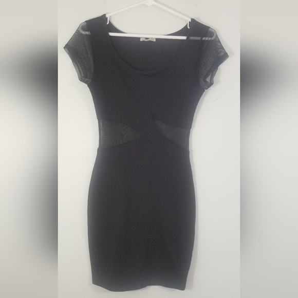 Charlotte Russe Black Sheer Side and Sleeve Cutout Bodycon Mini Dress Size Small - Picture 1 of 7